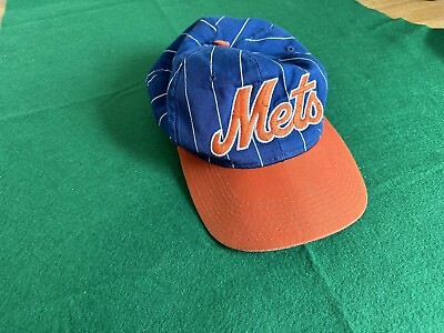#ad Vintage 80’s NY Mets Hat Starter Blue amp; Orange Striped Dome Script Snapback