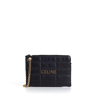 #ad CELINE 1100$ Small Pouch With Chain In Black Quilted Calfskin