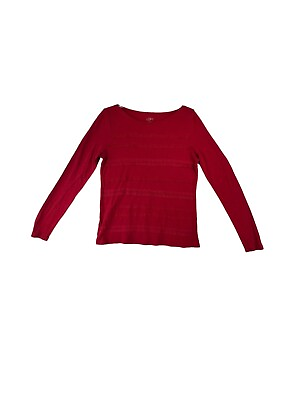 #ad Loft Women Size M Shirt Red Long Sleeve Lace Stripes Light Weight