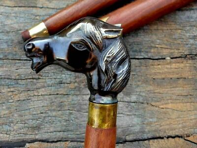 #ad Antique Brass Horse Designer Handle Vintage Walking Stick Wooden Cane Gift Women