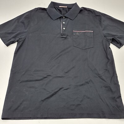 #ad Montagut Men#x27;s EURO XL Black Short Sleeve Embroidered Pocket Polo Shirt EUC