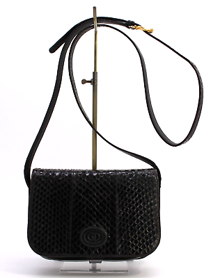 #ad Gucci Vintage Bag Crossbody Shoulder Bag GG Interlocking Leather Black Authentic