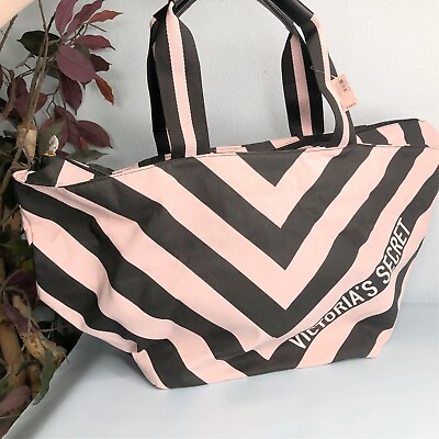 #ad Victoria#x27;s Secret Pink Black Large Chevron Tote Bag NWT