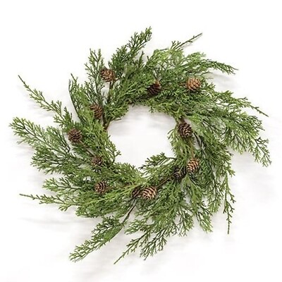 #ad NEW FARMHOUSE WESTERN CEDAR Candle Ring Pine Cones Christmas 6.5quot; Open x 12quot; W