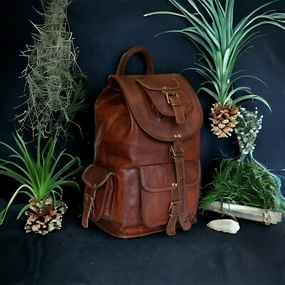 #ad Leather Backpack Laptop Rucksack Vintage Genuine Excellent 18quot;Travel bag