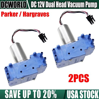 #ad 2PCS DC 12V Small Vacuum Pump Diaphragm Pump Dual Head Brushless Motor Air Pump