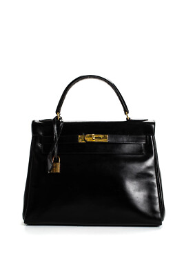 #ad Hermes Kelly Retourne 28 Leather Top Handle Tote Shoulder Bag Handbag Black