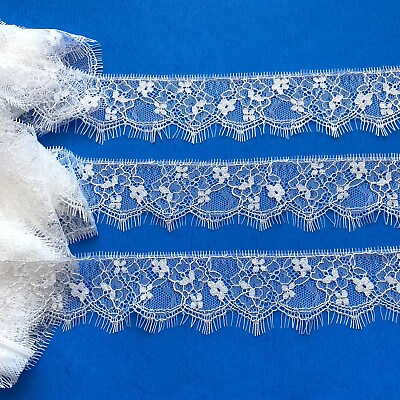 #ad 3 Yards Bright White Eyelash French Mesh Lace Trim Sewing Craft Bridal 1.5quot; Wide