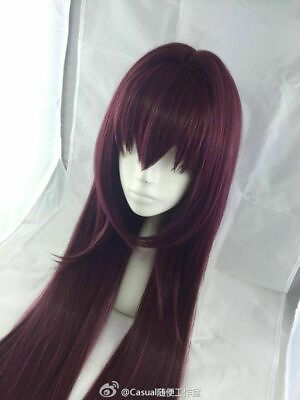 #ad Fate Grand Order Scathach Wig Wine Long Straight Hair Cosplay Wigs