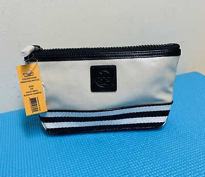 #ad NWT Tory Burch Kailey Small Slouchy Cosmetic Bag  French Khaki Multi 