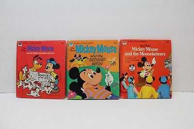 #ad 3 pc Lot Vintage Mickey Mouse Childrens Story Books Golden Whitman Tell a Tale