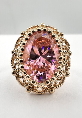 #ad Designer Fine 10k Yellow Gold Pink Ice Cubic Zirconia Filigree Ring
