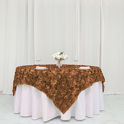 #ad 72x72quot; Gold SATIN Raised Roses TABLE OVERLAYS Unique Wedding Party Toppers Linen