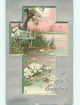 #ad Divided Back easter BEAUTIFUL SCENE INSIDE LARGE JESUS CROSS : clearance r3115