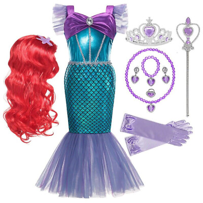#ad Mermaid Costume Halloween Dress Kids Girls Up Party Princess Cosplay Fancy Ariel
