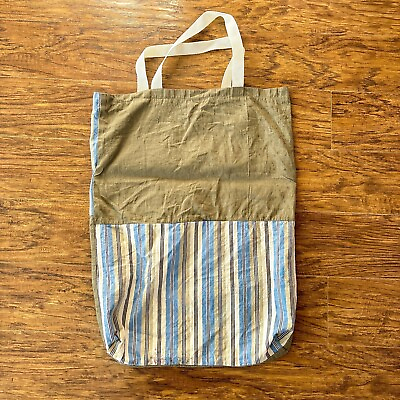 #ad Brown Blue Colorblock Striped Canvas Tote Bag