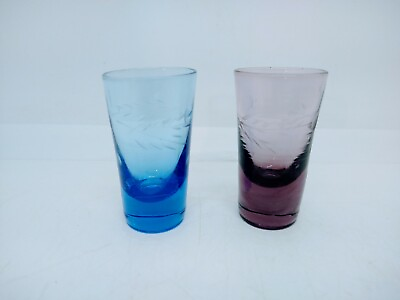 #ad Bohemian Glass Cobalt Purple Cut to Clear Shot Glasses