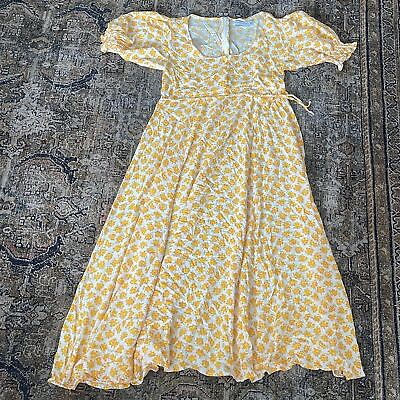 #ad Faithfull The Brand Linnie Midi White Yellow Bette Floral Dress Size Medium