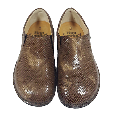 #ad FINN Womens Shoes Loafers Brown Leather Snakeskin Embossed Casual Slip On 6.5