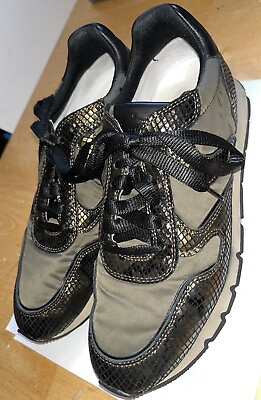 #ad $254 VOILE BLANCHE Julia Power Sneakers Black Metallic Snake Military Olive 38