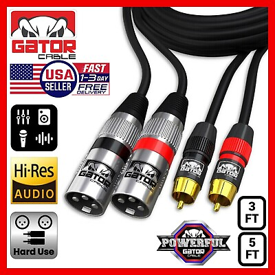 #ad Dual XLR 3 Pin Male to Dual RCA Male Patch Cable Splitter Shielded Audio Plug