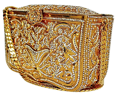 #ad Judith Leiber Gold Crystals Embossed Evening Bag Clutch “Art Nouveau” Vintage
