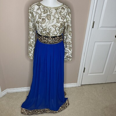 #ad Arabic Dress White and Gold Top Blue Bottom Length 60quot; Made in the UAE