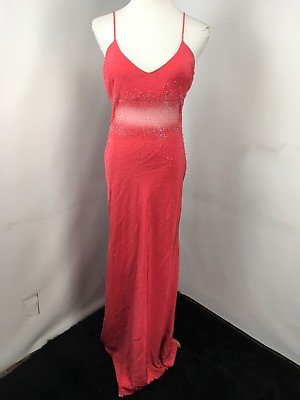 VTG Cache Illusion Dress Sz 8 Coral Pink Gown Sequin Beaded Pink Evening PROM $144.99