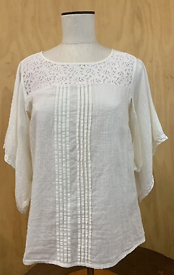 #ad RUBBISH Super Cute Sheer Ivory Blouse Top Interesting Sleeves Great Details Sz S