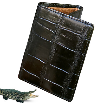 #ad Genuine Black Alligator Trifold Wallet Crocodile Leather Mens Wallet Handmade
