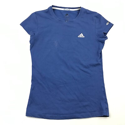 #ad Adidas Shirt Womens Size Small Blue White Tee Short Sleeve Graphic Adult Top Gym