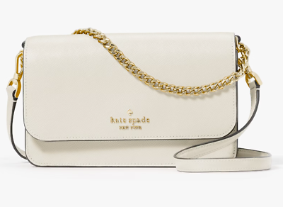 #ad Kate Spade Madison Flap Crossbody Bag White Leather Chain Purse KC586 NWT $299
