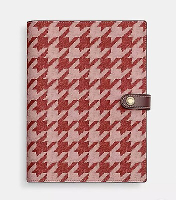 #ad NWT Coach Notebook Houndstooth Gold Pink Red Coated Canvas Leather CK065