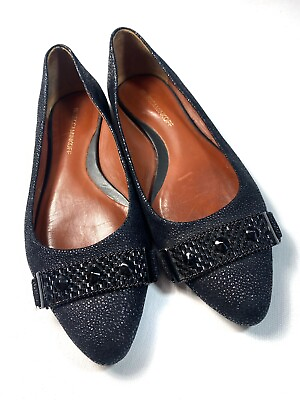 #ad Rebecca Minkoff Black Studded Pointed Toe Slip On Flats Textured Pebbled 8.5