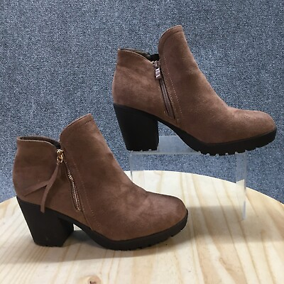 #ad Top Moda Boots Womens 9 Ankle Booties Brown Suede Heeled Casual Side Zip