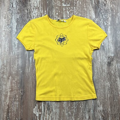 #ad Womens Fox Racing Baby Tee Small Yellow Logo Short Sleeve Fitted T Shirt Racing