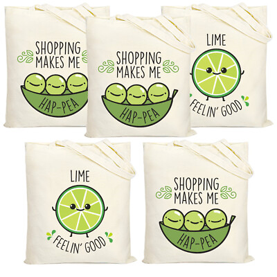 #ad 5 PACK Large Cotton Shoulder Tote Bag Canvas shopping bag Casual Grocery Bag Lot