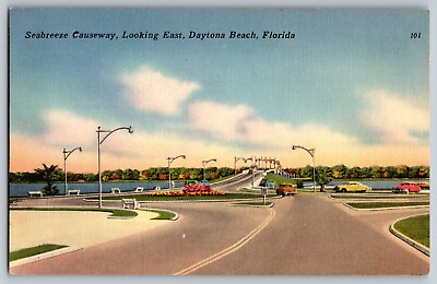 #ad Daytona Beach Florida Seabreeze Causeway Looking East Vintage Postcard