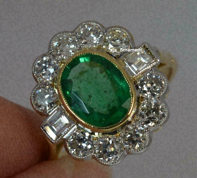 #ad 2.20 Ct Oval Simulated Emerald Engagement 14k Yellow Gold Finish Halo Gift Ring