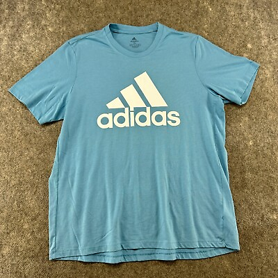 #ad Adidas Shirt Mens Extra Large Blue White Graphic Cotton Blend Aeroready Gym Logo
