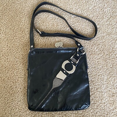 #ad Donald J Pliner Leather Bag Purse Handbag Crossbody Black 8quot;x9quot;x1quot;
