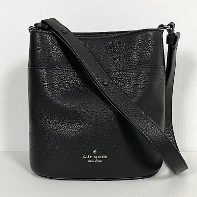 #ad Kate Spade Leila Small Bucket Crossbody Bag Black Pebbled Leather