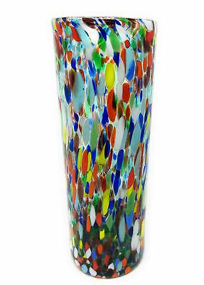 #ad Mexican Hand Blown Glass Vase 11.5quot; x 4quot; – Confetti Carmen Colorful Design