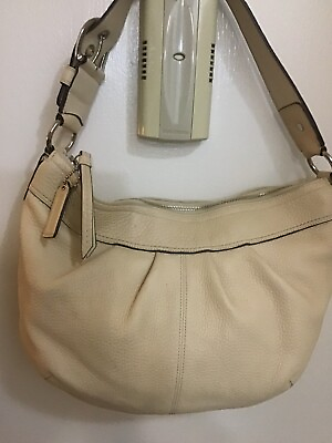 #ad Coach women Ivory leather hobo shoulder handbag