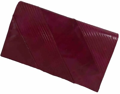 #ad Vintage Fuchsia Pink Leather Clutch Bag Flap Front Retro In India