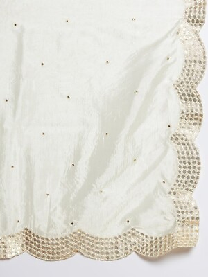 #ad Women White Silk Dupatta with Beads and Stones Embellished Border Free Shipping
