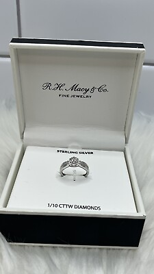 #ad Macys New Sterling Silver size 7 1 10 CTTW Diamond ring.