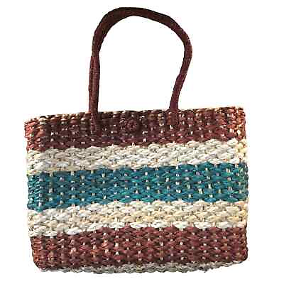 #ad Beach Bag Straw tan brown green tote bag small medium shoulder purse