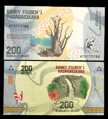 #ad Madagascar 200 Ariary Banknote World Paper Money UNC Currency Bill Note
