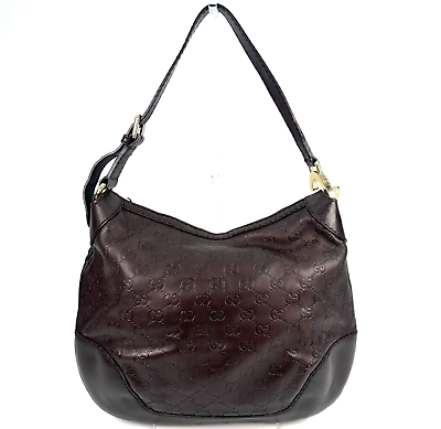 #ad GUCCI GG Shima One Shoulder Bag Purse GG Leather Guccissima Brown Authentic